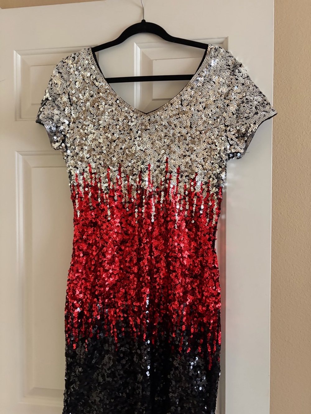 Sequin Ombre Dress in Silver, Red & Black
